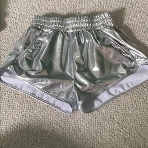 Metallic silver shorts with pockets